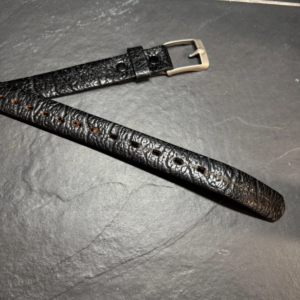 RARE Mattei Bros Streve of California Black Buffalo Leather Belt Size 36 Vtg MCM
